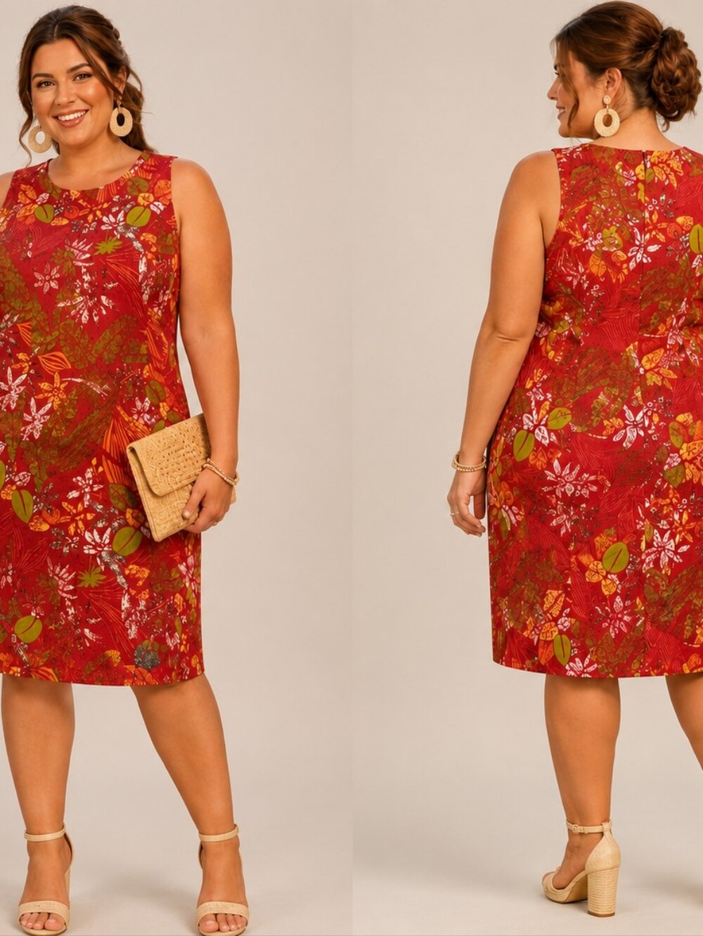 Bahama Beach Tropical Floral Sleeveless Shift Dress Women’s Size 12 Red Rayon Su
